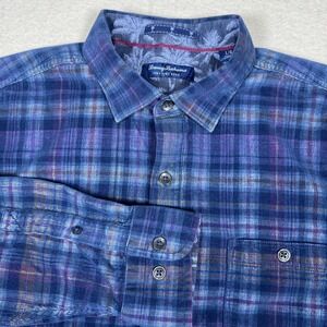 Tommy Bahama Shirt Mens Large Blue Plaid Corduroy Coastline Cord Button Front